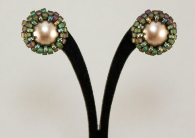 pendientes pyxis verdes con perla bronce