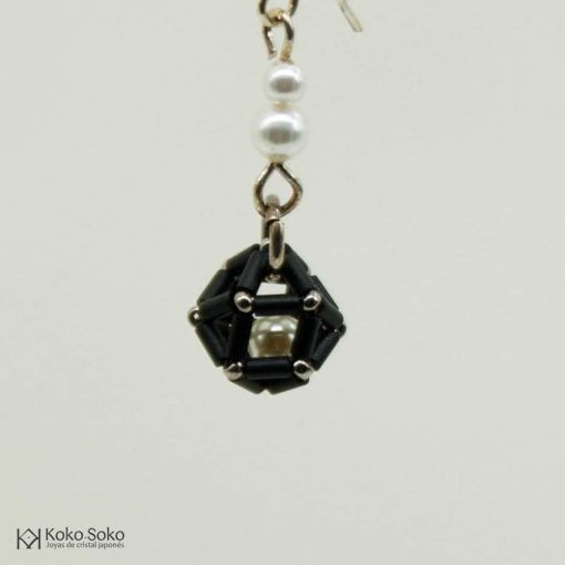 Pendientes epsilon con perla enjaulada en negro detalle